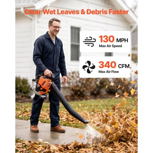 Gas Leaf Blower, 25.4CC 4-Stroke Gas Powered Handheld Leaf Blower with 0.75L Fuel Tank, 340 CFM Air Volume, 130 MPH Air Speed, Ideal for Lawn Care, Leaves Cleaning, Yard Debris & Snow Removal - Image 2
