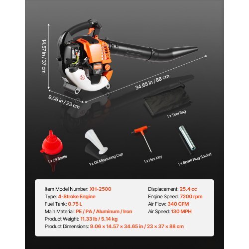 Gas Leaf Blower, 25.4CC 4-Stroke Gas Powered Handheld Leaf Blower with 0.75L Fuel Tank, 340 CFM Air Volume, 130 MPH Air Speed, Ideal for Lawn Care, Leaves Cleaning, Yard Debris & Snow Removal - Image 6