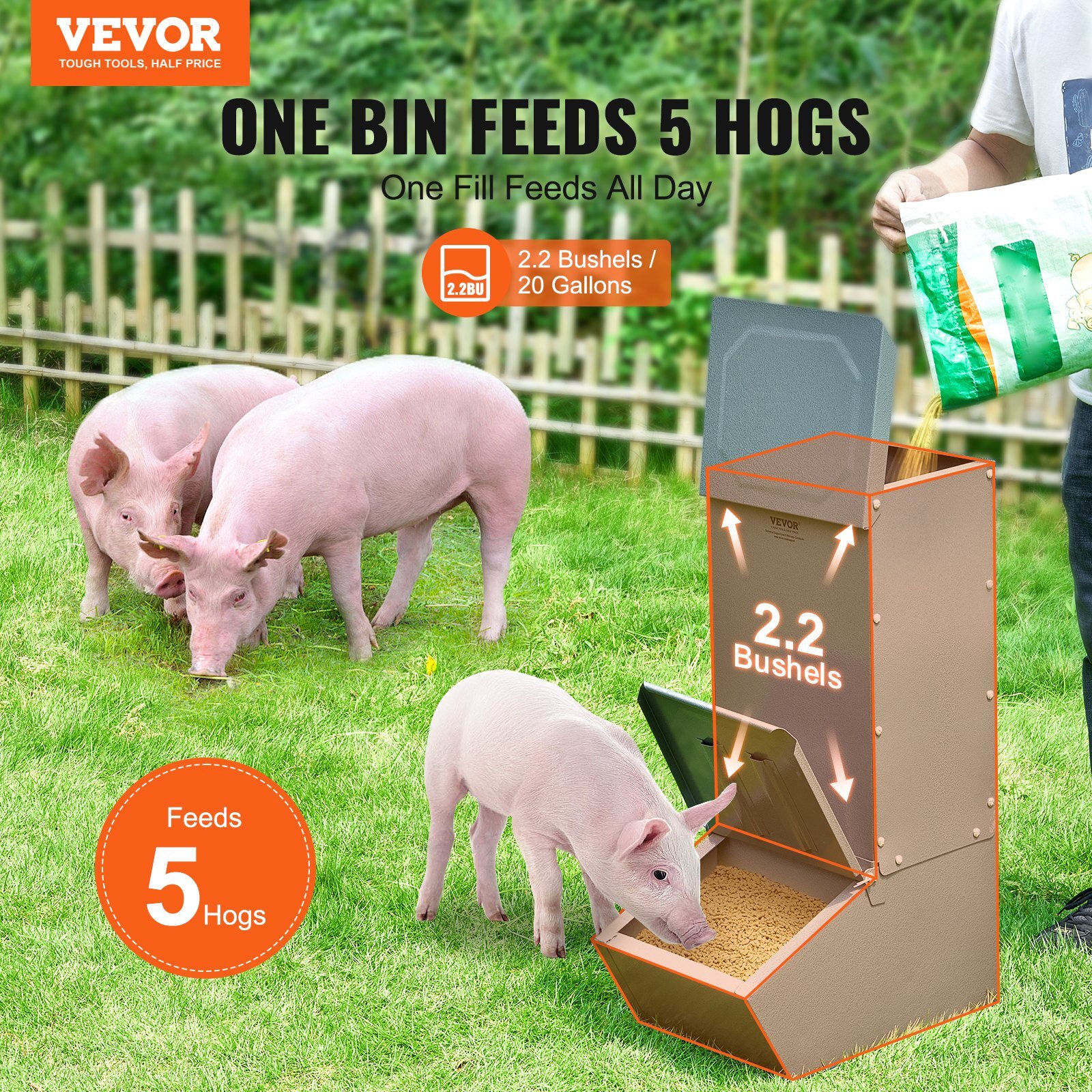 Hog Feeder, 2.2 Bushel Capacity, Single Door Pig Feeder, Heavy Duty Steel Piglets Feeder, Multipurpose Trough Creep Feeder, Outdoor Livestock Feeder Farm Accessory for Feeding up to 5 Hogs - Image 2
