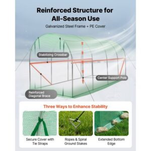 Walk-in Tunnel Greenhouse, 15 x 7 x 7 ft Hoop House Greenhouse Tunnel with Watering System, Plant Hot House with Steel Frame, PE Cover, Roll-Up Zipper Door and 8 Windows for Outdoors, Green