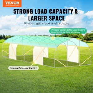 Walk-in Tunnel Greenhouse, 29.5×9.8×6.6 ft Hoop House Greenhouse Tunnel, Peaked Roof Plant Hot House with Galvanized Steel Frame, Green PE Cover, Roll-up Zipper Door and 12 Windows for Outdoor