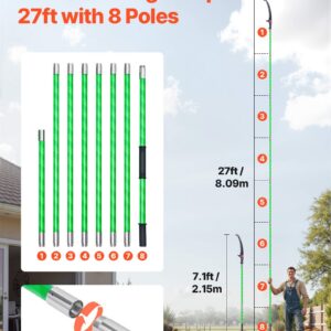 Manual Pole Saw, 3.87-27 ft Extendable Pole Tree Pruner, Sharp 65Mn Steel Blade, Lightweight Fiberglass Handle Pole, Double-Hook Saw for High Branch Trimming, Pruning Tool for Palms, Shrubs