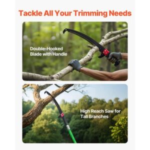 Manual Pole Saw, 3.87-27 ft Extendable Pole Tree Pruner, Sharp 65Mn Steel Blade, Lightweight Fiberglass Handle Pole, Double-Hook Saw for High Branch Trimming, Pruning Tool for Palms, Shrubs