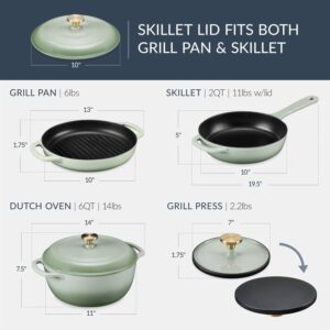 Sage 6-Piece Non-Stick Cast Iron Cookware Set – Skillet Grill Pan Dutch Oven