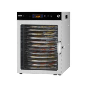 Rotary Food Dehydrator Machine, 12 Stainless Steel Trays, 800W Electric Food Dryer with Adjustable Temp & 24-Hour Timer, Food-Dehydrator for Jerky, Meat, Fruit, Vegetables, Herbs, Dog Treats