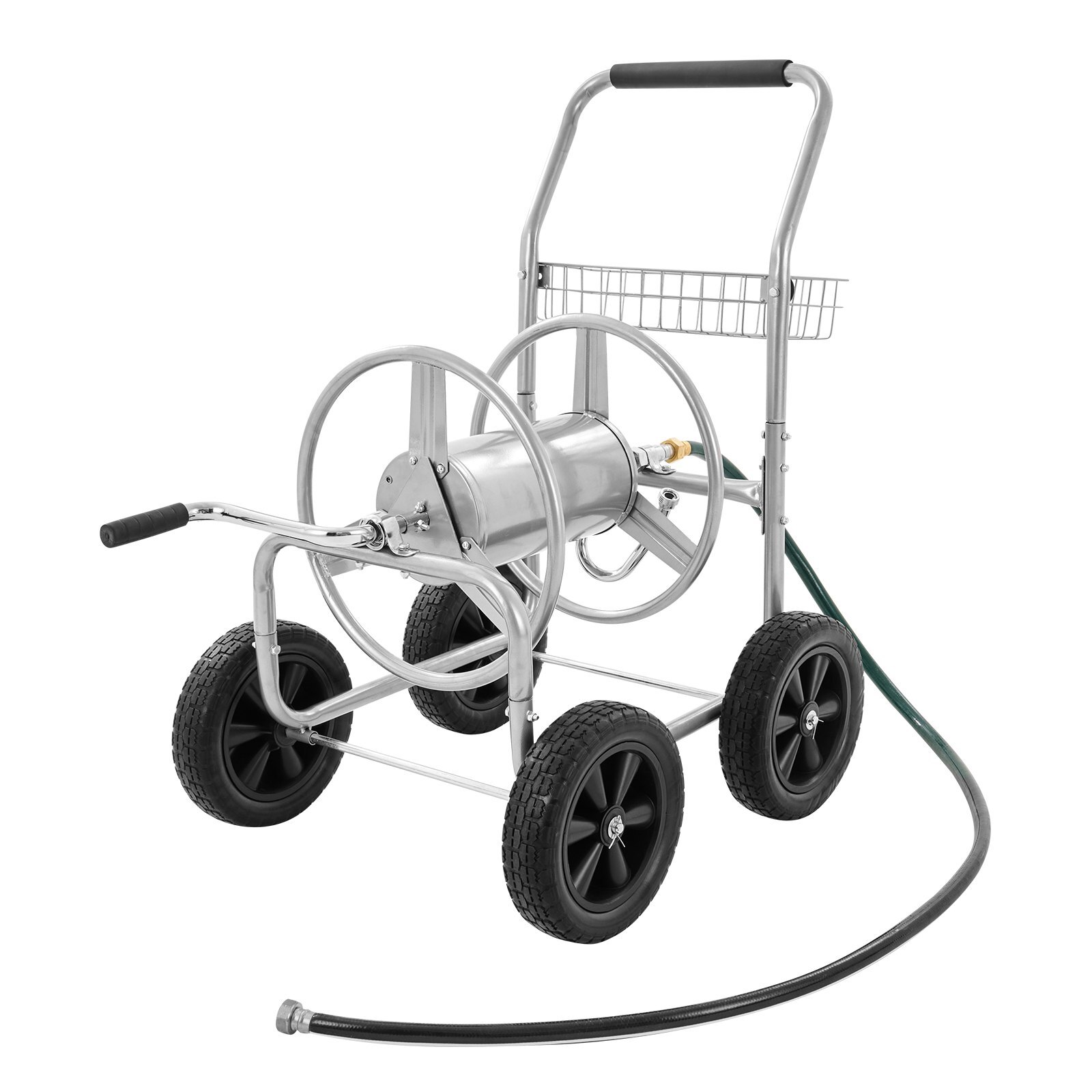 Hose Reel Cart, Hold Up to 250 ft of 5/8?™?™ Hose, Garden Water Hose Carts Mobile Tools with 4 Wheels, Heavy Duty Powder-coated Steel Outdoor Planting with Storage Basket, for Garden, Yard, Lawn