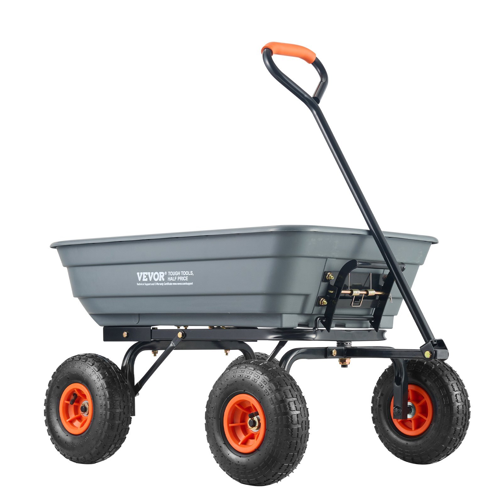 Garden Cart, Durable Poly Dump Cart with Simple Assembly Steel Framework, Versatile Dump Cart with Dual-Function Handle, Handy Wheelbarrow with 600 lbs Load Capacity, 10 inch Wheels