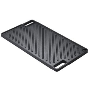 Reversible Grill/Griddle, 9.7″x16.7″ Pre-Seasoned Cast Iron Griddle, Rectangular Double Burner Griddle Pan, Non-Stick Family Pan Cookware with Handles, Flat Top Plate for BBQ, Gas Grill, Black