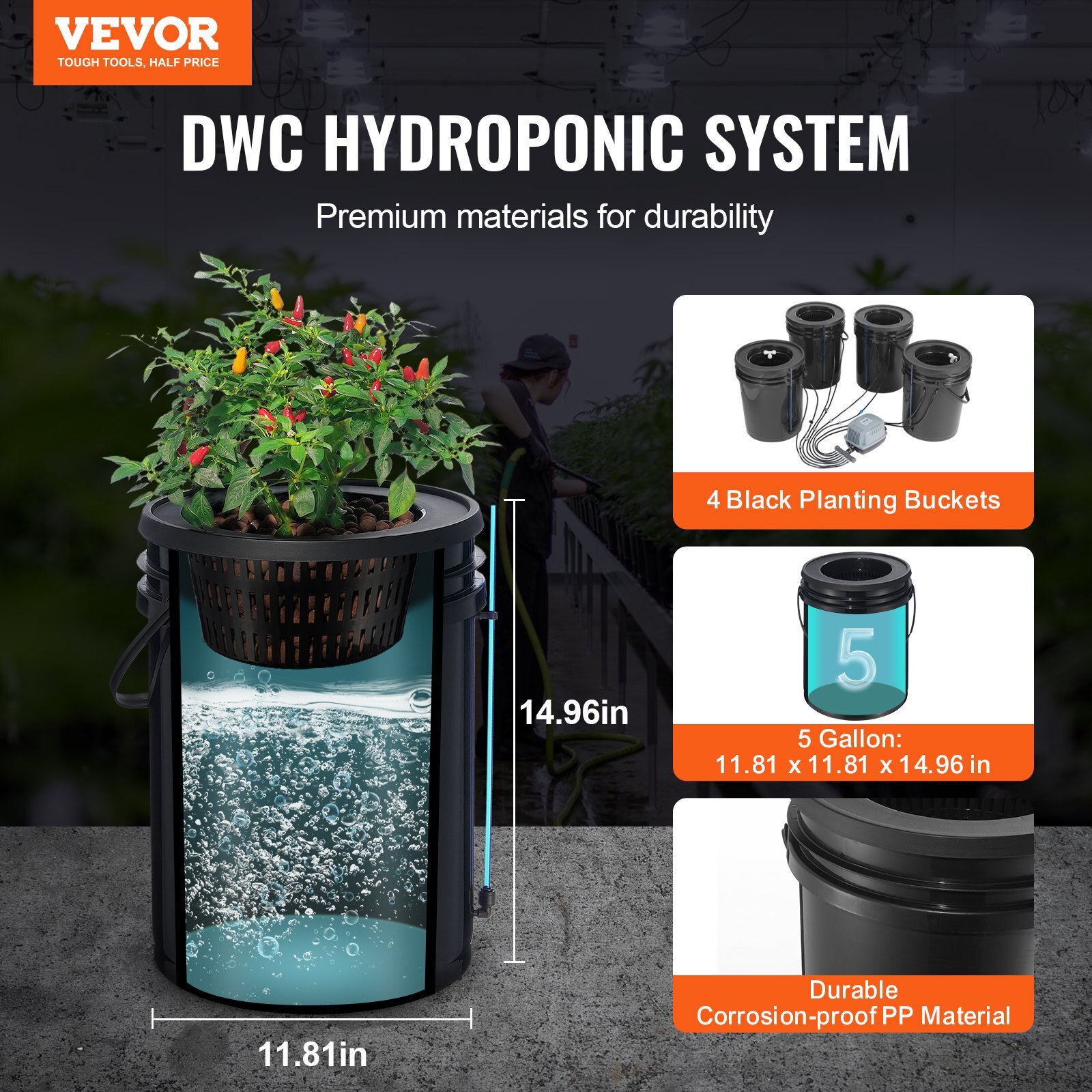 DWC Hydroponics Grow System, Hydroponic Growing System with Top Drip Kit, Deep Water Culture 5-Gallon 4 Buckets, with Air Pump, Air Stones and Water Level Device for Leafy Vegetables - Image 2
