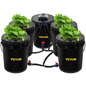 DWC Hydroponic System, 5 Gallon 5 Buckets, Deep Water Culture Growing Bucket, Hydroponics Grow Kit with Pump, Air Stone and Connected Reservoir, for Indoor/Outdoor Leafy Vegetables