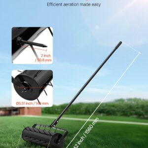 Rolling Lawn Aerator, 21-inch Heavy-Duty Manual Rolling Aerator Lawn with Detachable Handle and 33 Iron Spikes, Rolling Lawn Aeration Tool for Garden Patio Yard Compacted Soils and Lawns, Black