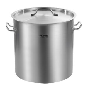 Stainless Steel Stockpot, 53 Quart Large Cooking Pots, Cookware Sauce Pot with Lid, and Handle, Heavy Duty Commercial Grade Stock Pot, Sanding Treatment, for Large Groups Events Silver