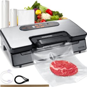Vacuum Sealer Machine, 90Kpa 130W Powerful Dual Pump and Dual Sealing, Dry and Moist Food Storage, Automatic and Manual Air Sealing System with Built-in Cutter, with Seal Bag and External Hose