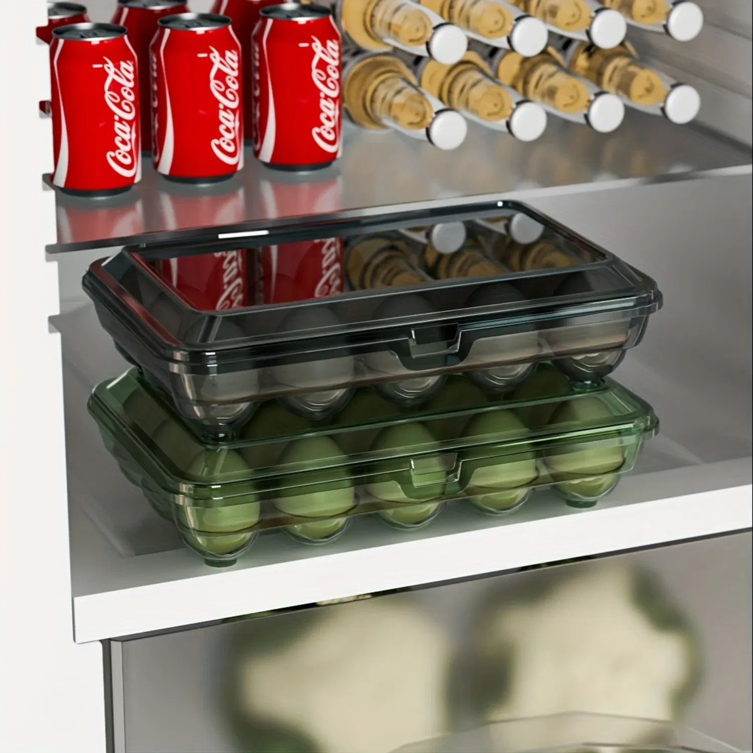 Color: GRAY, Ships From: CHINA - 1pc Shock-Proof Egg Holder for Refrigerator, Transparent Plastic Egg Carton with Clamshell Design for Freshness, Supplies - Image 3