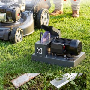 Lawn Mower Blade Sharpener, 1HP Lawnmower Blades Grinder with 9″ Ceramic Grinding Wheel, Grit Collector & Balancer, 30?°/40?° Blade Sharpening Machine for High Lift, Low Lift, Gator & Flat Blades