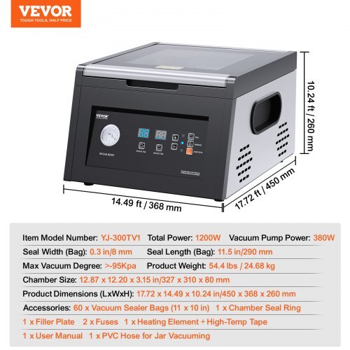 Chamber Vacuum Sealer, 380W Vacuum Pump Power, Sealing Bag Packing Machine for Wet Foods, Meat, Compact Design with 11.5 in Sealing Length, Ideal Commercial Sealer for Professional and Home Use - Image 6