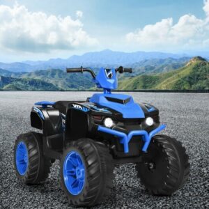 12V Kids Ride on ATV with LED Lights and Treaded Tires and LED lights-Navy – Color: Navy