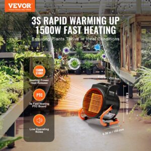 Greenhouse Heater, 1500W PTC Fast Heating with Overheat Protection, 3-Speed Setting Small Grow Tent Heater, Electric Portable Heater Fan for Green House, Flower Room, Workplace