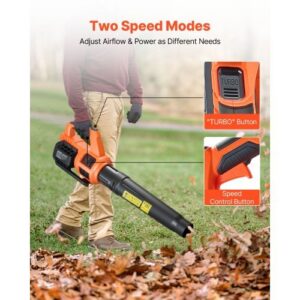Cordless Leaf Blower, 20V Powerful Electric Leaf Blower with 2.0Ah Battery, Fast Charging & Quiet Operation, 2 Speed Control, 450 CFM/110 MPH Lightweight Powered Blowers for Leaves Lawn Care