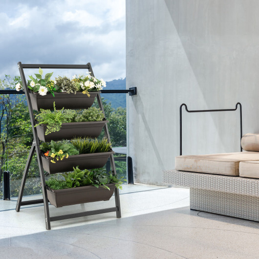 Costway 4-Tier Vertical Raised Garden Bed with 4 Containers and Drainage Holes-S - Image 2