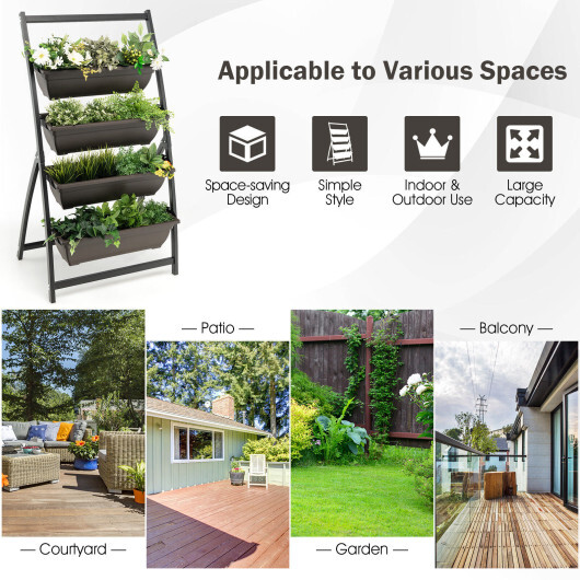 Costway 4-Tier Vertical Raised Garden Bed with 4 Containers and Drainage Holes-S - Image 5