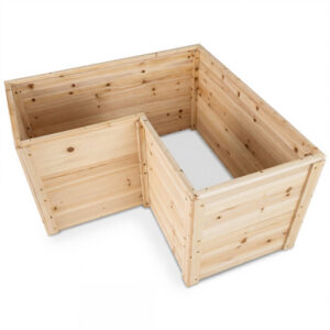 Costway 24 Inch L-Shaped Wooden Raised Garden Bed with Open-Ended Base-Natural