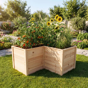 Costway 24 Inch L-Shaped Wooden Raised Garden Bed with Open-Ended Base-Natural
