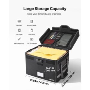 Fireproof Document Box, 1832 ?&bdquo;&permil; Heat Insulated Fireproof & Waterproof Box with Lock, Portable File Storage Security Organizer Home Office Travel Use, for Passports, Important Documents & Files