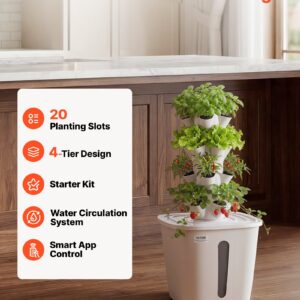 Hydroponic Tower, 20 Pods 4 Tiers Hydroponics Growing System Kit, Vertical Home Hydronic Garden with 20L Water Tank & Pump, Planter Plants Germination Kit for Indoor Herbs, Fruits, Vegetables