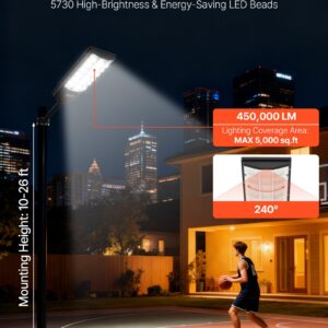 8000W Solar Street Lights Outdoor, 450000LM, Commercial Parking Lot Lights Dusk to Dawn, LED Flood Security Lamp with Motion Sensor, IP65 Waterproof Outdoor Lighting, for Driveway Yard, 3 Pack