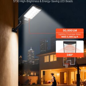 4 Pack 500W Solar Street Lights Outdoor, 50000LM, Commercial Parking Lot Lights Dusk to Dawn, LED Flood Security Lamp with Motion Sensor, IP65 Waterproof Outdoor Lighting, for Driveway Yard