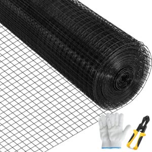 Hardware Cloth, 24″ x 100′ & 1″x1″ Mesh Size, Galvanized Steel Vinyl Coated 16 Gauge Chicken Wire Fencing with A Cutting Plier & A Pair of Fabric Gloves, for Garden Fencing & Pet Enclosures,