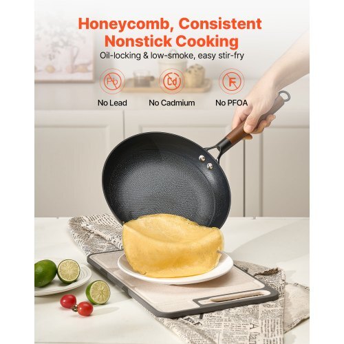 Cast Iron Skillet, 3-Piece Frying Pan Set (8, 10, 12 in), Nonstick Skillets with Detachable Wood Handle, Pre-Seasoned Chef's Pan, Kitchen Cookware for Gas, Electrical, and Induction, Black - Image 3