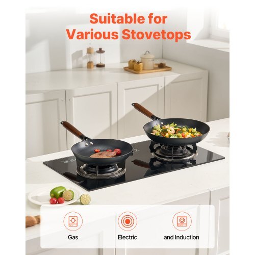 Cast Iron Skillet, 3-Piece Frying Pan Set (8, 10, 12 in), Nonstick Skillets with Detachable Wood Handle, Pre-Seasoned Chef's Pan, Kitchen Cookware for Gas, Electrical, and Induction, Black - Image 5