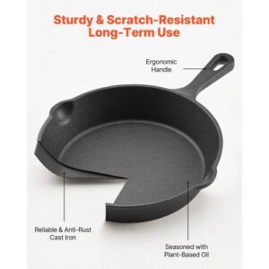 Cast Iron Skillet, 3-Piece Frying Pan Set (6, 8, 10 in), Heavy-Duty Skillets with Heat-Resistant Handle, Pre-Seasoned Chef’s Pan, Kitchen Cookware, for Oven, Gas, Electrical, Induction, Black