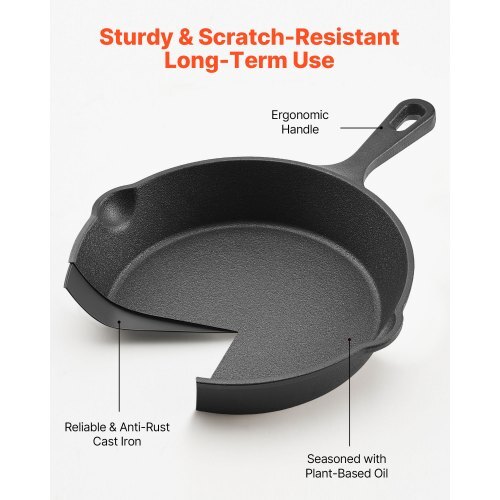 Cast Iron Skillet, 3-Piece Frying Pan Set (6, 8, 10 in), Heavy-Duty Skillets with Heat-Resistant Handle, Pre-Seasoned Chef's Pan, Kitchen Cookware, for Oven, Gas, Electrical, Induction, Black - Image 2