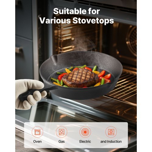 Cast Iron Skillet, 3-Piece Frying Pan Set (6, 8, 10 in), Heavy-Duty Skillets with Heat-Resistant Handle, Pre-Seasoned Chef's Pan, Kitchen Cookware, for Oven, Gas, Electrical, Induction, Black - Image 5