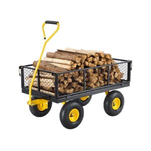 900 Lbs Heavy Duty Steel Garden Cart, Garden Wagon Cart on Wheels, Outdoor Metal Yard Utility Wagon Carts with 10″ Tires and Mesh Removable Sides(Convert to Flatbed) and 180?°Rotating Handle