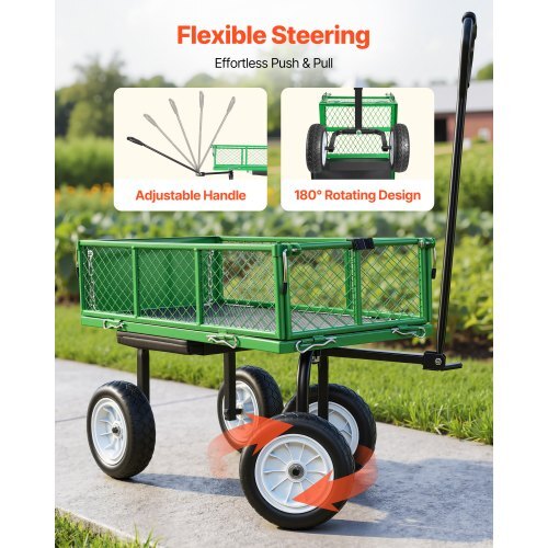 Garden Cart with Seat, 500 LBS, Rolling Steel Garden Work Seat with Wheels, Heavy Duty Gardening Stool, with Tool Tray & Adjustable Handle, Outdoor Yard Wagon, for Lawn, Patio, Backyard, Green - Image 5