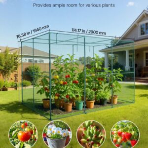 Crop Cage, 9.5 x 6.36 x 6.36 ft Plant Protection Tent with Zippered Door, Wind-Resistant Tall Crop Cage, Easy to Install, Outdoor Raised Bed Cover, Tomato Plant Netting for Garden Patio Lawn