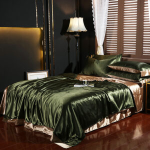 Style: Army Green Gold 2, Size Specification: 1.5 M Flat Sheet – Pure-color Double-sided Silk Quilt Cover Four-piece Set