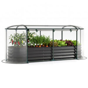 Costway 6 x 2 x 1 FT Color Steel Raised Garden Bed with Greenhouse Cover Roll-up Window Black + Transparent